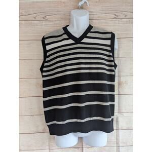 Pro Tour Vest Mens Large Gray Black Stripe Sweater Vest V Neck Cotton